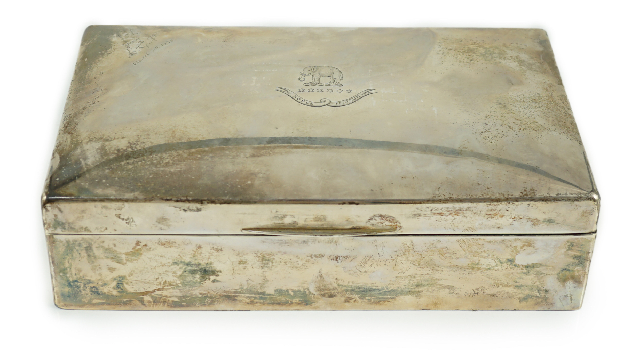 A George V rectangular silver cigar box, by Deakin & Francis